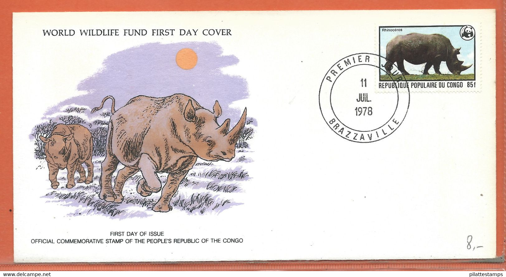 ANIMAUX RHINOCEROS CONGO LETTRE FDC DE 1978 - Kisten Für Briefmarken