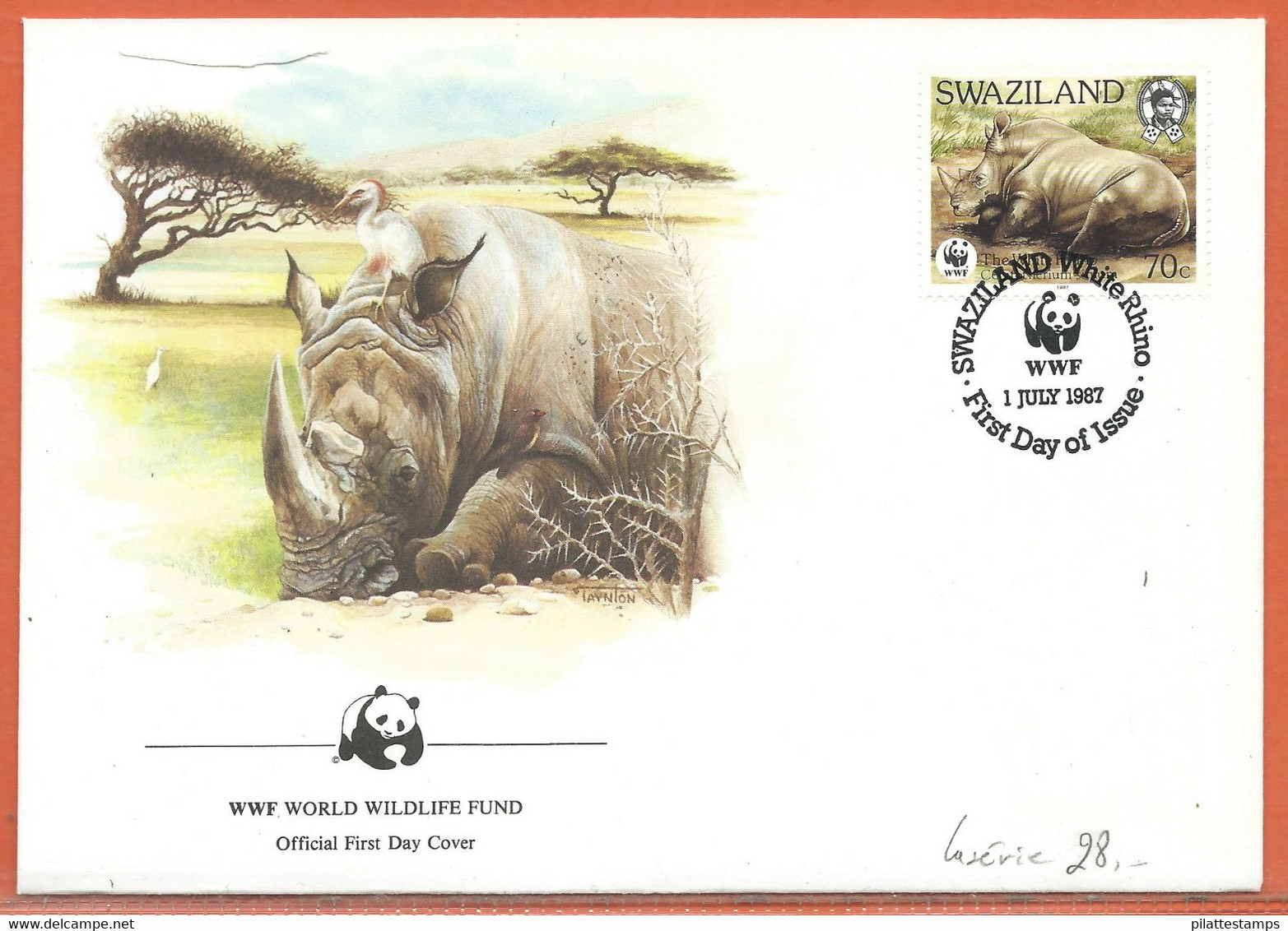 ANIMAUX RHINOCEROS SWAZILAND 4 LETTRES FDC WWF DE 1987 - Kisten Für Briefmarken