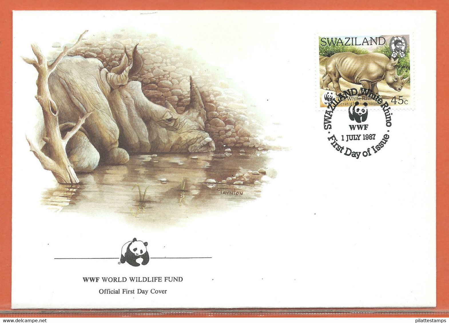 ANIMAUX RHINOCEROS SWAZILAND 4 LETTRES FDC WWF DE 1987 - Cajas Para Sellos