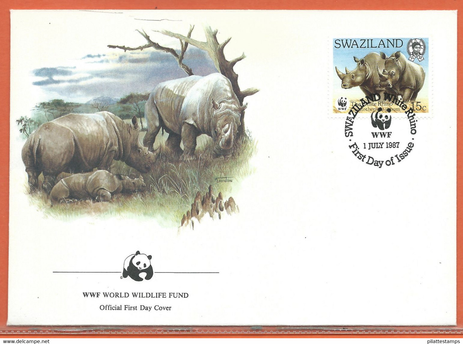 ANIMAUX RHINOCEROS SWAZILAND 4 LETTRES FDC WWF DE 1987 - Kisten Für Briefmarken