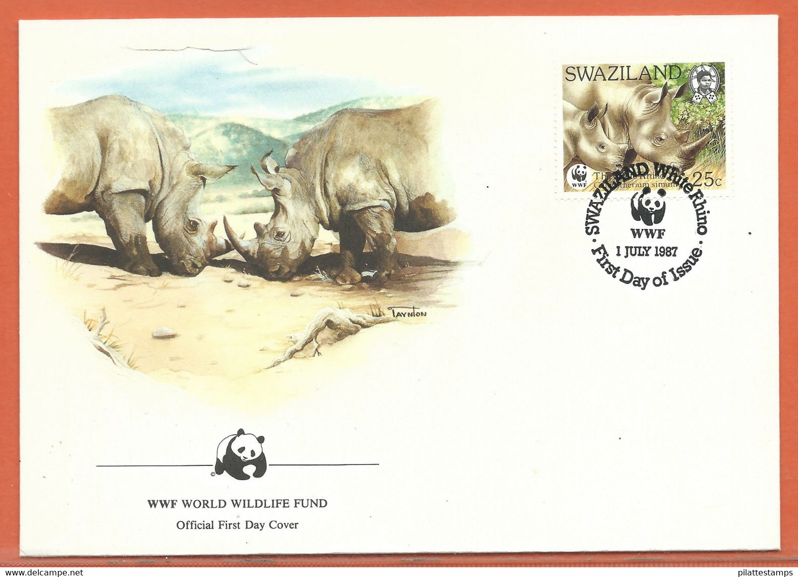 ANIMAUX RHINOCEROS SWAZILAND 4 LETTRES FDC WWF DE 1987 - Stamp Boxes