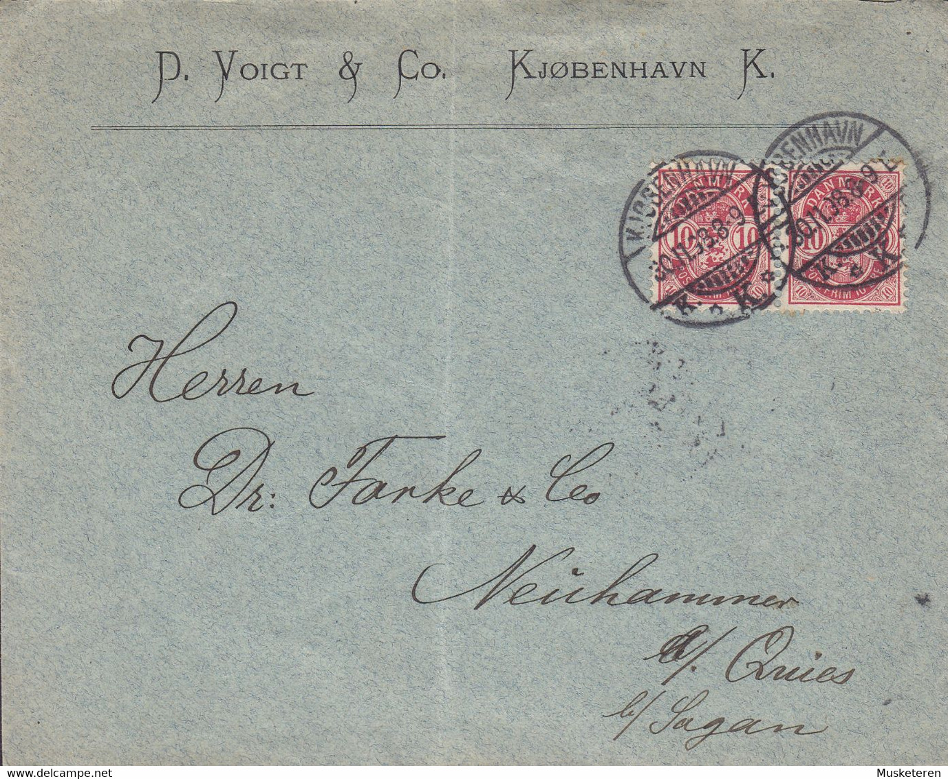 Denmark D. VOIGT & Co., Brotype KJØBENHAVN K.K.B. 1898 Cover Brief NEUHAMMER B. SAGAN (Arr.) Schlesien Ostpreussen - Brieven En Documenten