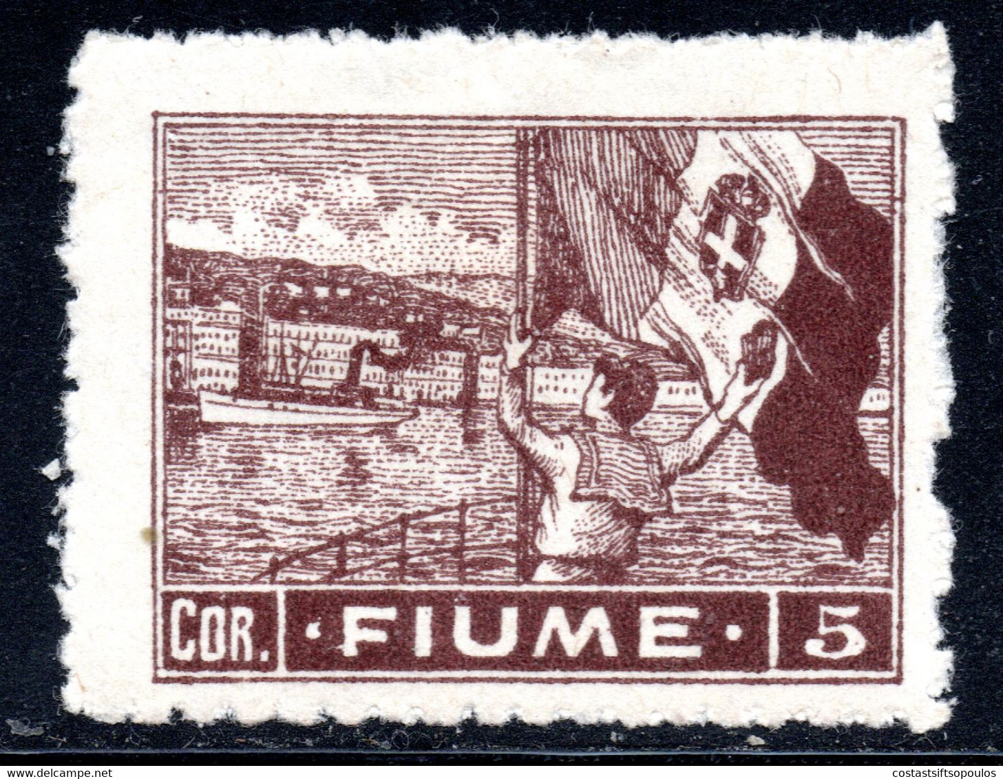 1129.ITALY,HUNGARY,FIUME,1919 SAILOR,FLAG 5 COR. MH - Fiume & Kupa