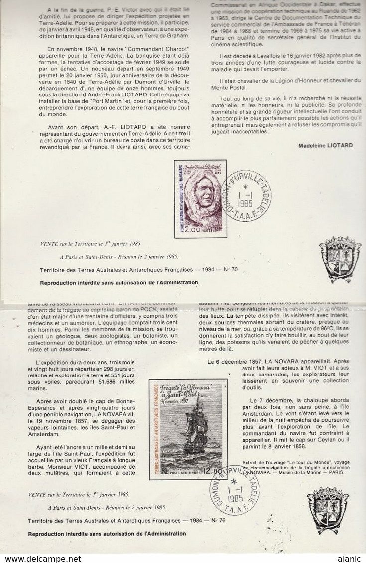 TAAF DOCUMENTS PHILATELIQUES: LOT DE 8+1   // ANNEE 1985 N° 109+111+112+113/14 PA N°88/89/119 &LE BLOC N°2 - Colecciones & Series