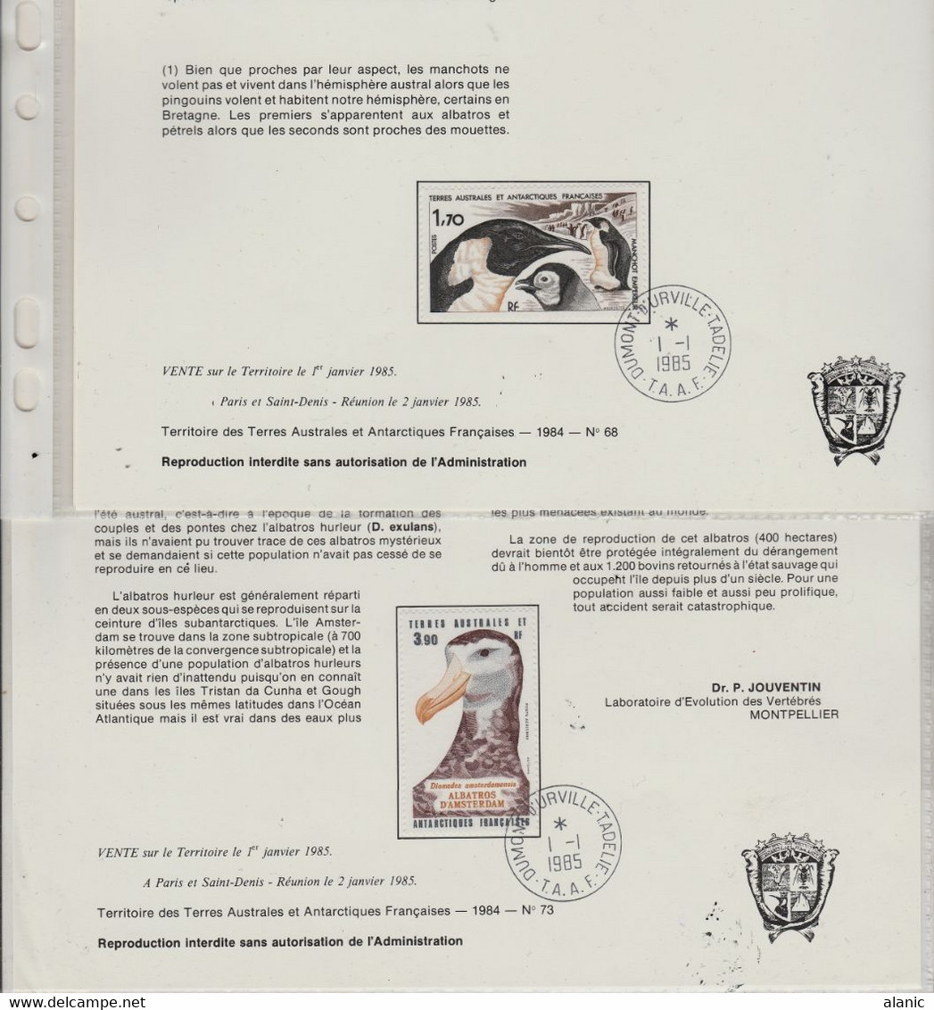 TAAF DOCUMENTS PHILATELIQUES: LOT DE 8+1   // ANNEE 1985 N° 109+111+112+113/14 PA N°88/89/119 &LE BLOC N°2 - Lots & Serien