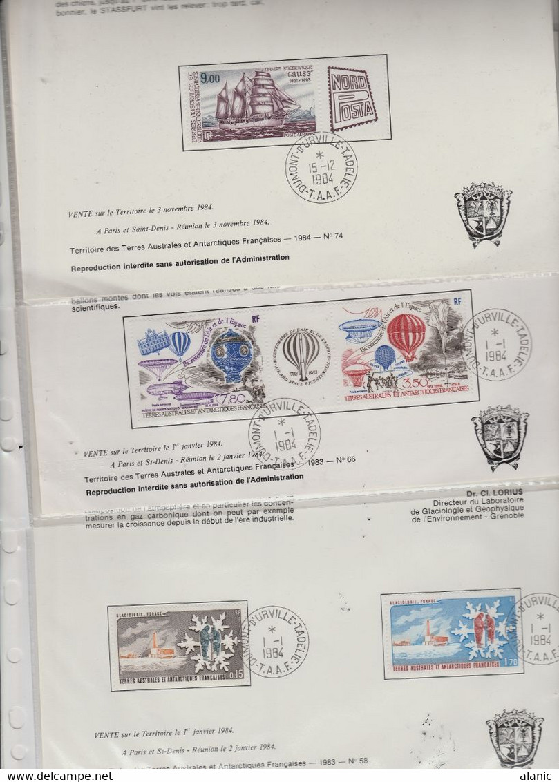 TAAF DOCUMENTS PHILATELIQUES: LOT DE 11  // ANNEE 1984 N° 101/108 PA N°79+80+81+83A+84+85 - Collezioni & Lotti