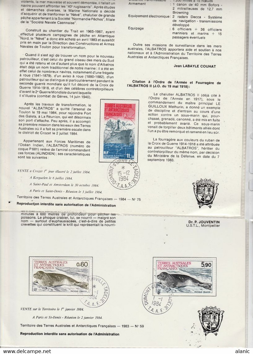 TAAF DOCUMENTS PHILATELIQUES: LOT DE 11  // ANNEE 1984 N° 101/108 PA N°79+80+81+83A+84+85 - Collections, Lots & Series