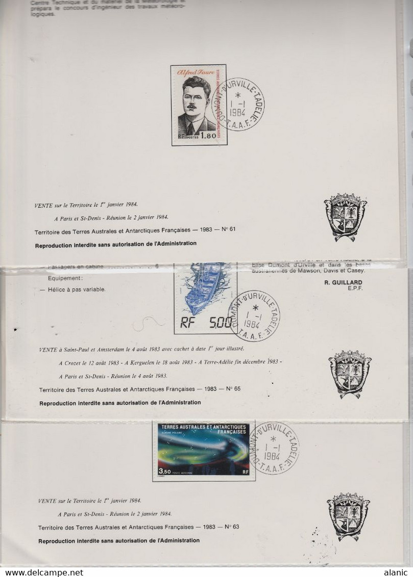 TAAF DOCUMENTS PHILATELIQUES: LOT DE 11  // ANNEE 1984 N° 101/108 PA N°79+80+81+83A+84+85 - Colecciones & Series