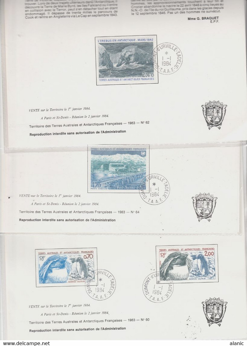 TAAF DOCUMENTS PHILATELIQUES: LOT DE 11  // ANNEE 1984 N° 101/108 PA N°79+80+81+83A+84+85 - Colecciones & Series