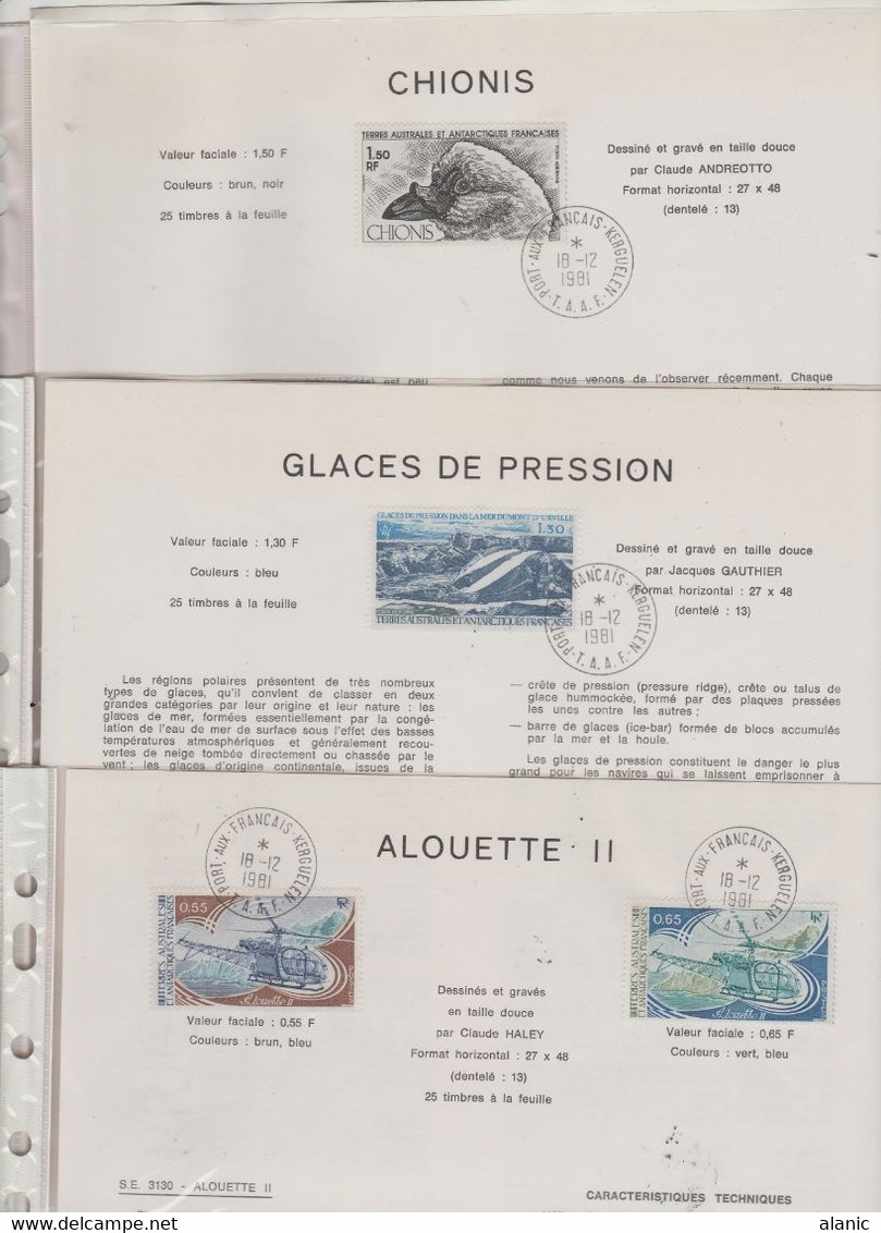 TAAF DOCUMENTS PHILATELIQUES: LOT DE 9  // ANNEE 1981 N° 91/94 PA N°65/70 - Collections, Lots & Séries