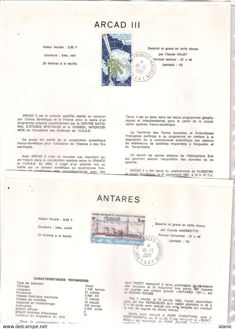 TAAF DOCUMENTS PHILATELIQUES: LOT DE 9  // ANNEE 1981 N° 91/94 PA N°65/70 - Colecciones & Series