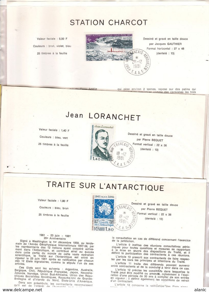 TAAF DOCUMENTS PHILATELIQUES: LOT DE 9  // ANNEE 1981 N° 91/94 PA N°65/70 - Collezioni & Lotti