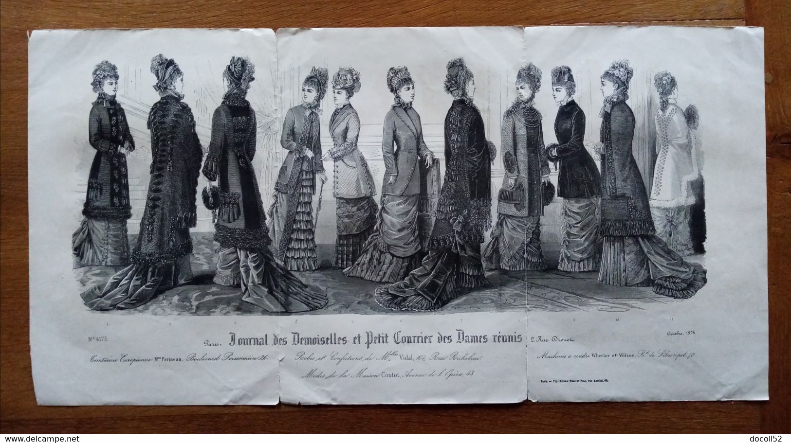 Gravure Triptyque 1878 Paris Journal Des Demoiselles Et Petit Courrier Des Dames Réunis Modes Coutot à Paris 580mmx296mm - Andere Pläne