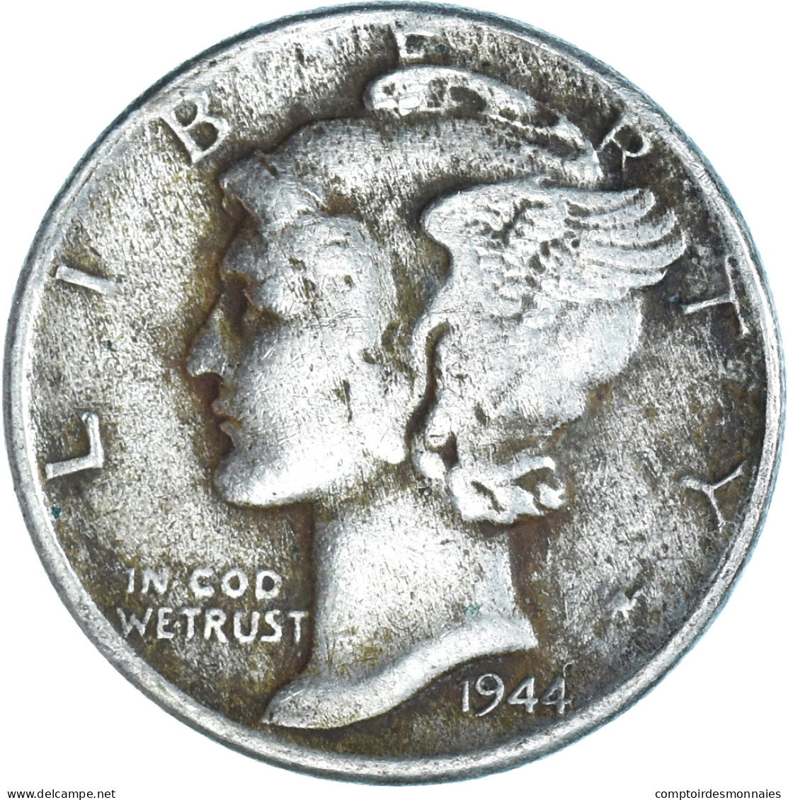 Monnaie, États-Unis, Mercury Dime, Dime, 1944, U.S. Mint, Philadelphie, TB - 1916-1945: Mercury