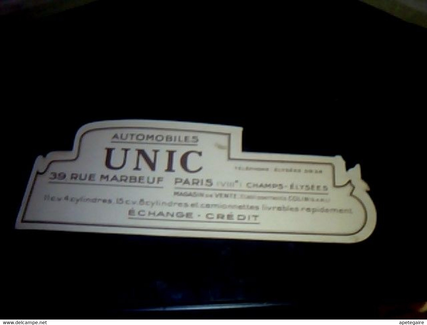 Marque Pages Ancien Automobiles Unic 4 Cylindres Rue Marboeuf Paris Champs Élysée - Marque-Pages