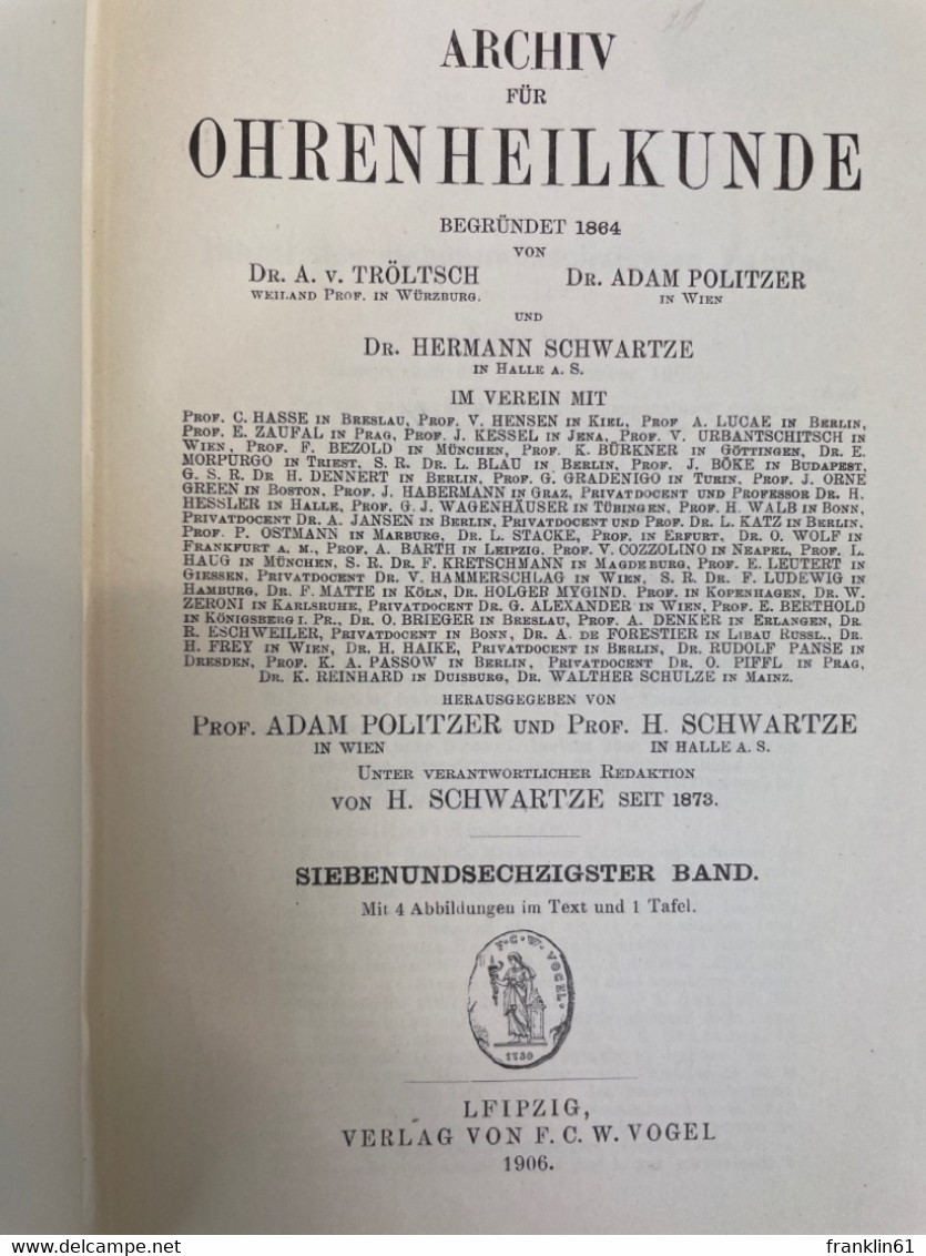 Archiv Für Ohrenheilkunde - 67. Band. - Medizin & Gesundheit