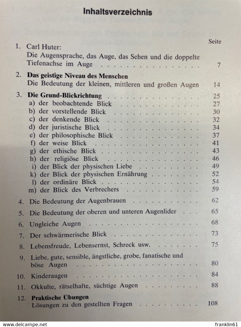 Die Sprache Der Augen : Dargestellt Nach Carl Huters Forschungen. - Psychologie