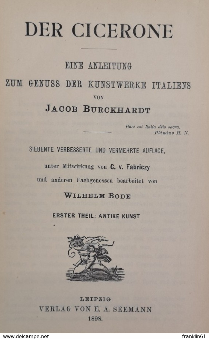 Der Cicerone. Eine Anleitung Zum Genuss Der Kunstwerke Italiens. - Architectuur