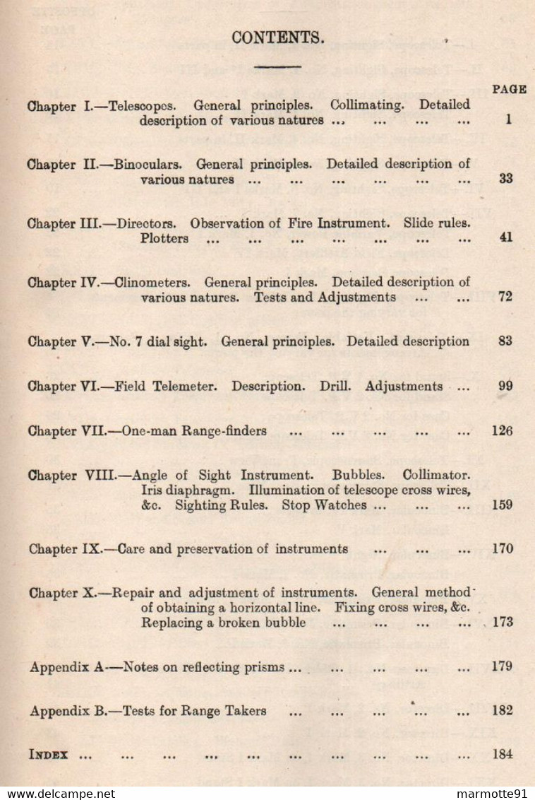 HANDBOOK OF ARTILLERY INSTRUMENTS 1914 ARTILLERIE BRITANNIQUE TELESCOPE BINOCULAIRE SYSTEME VISEE TELEMETRE - Anglais