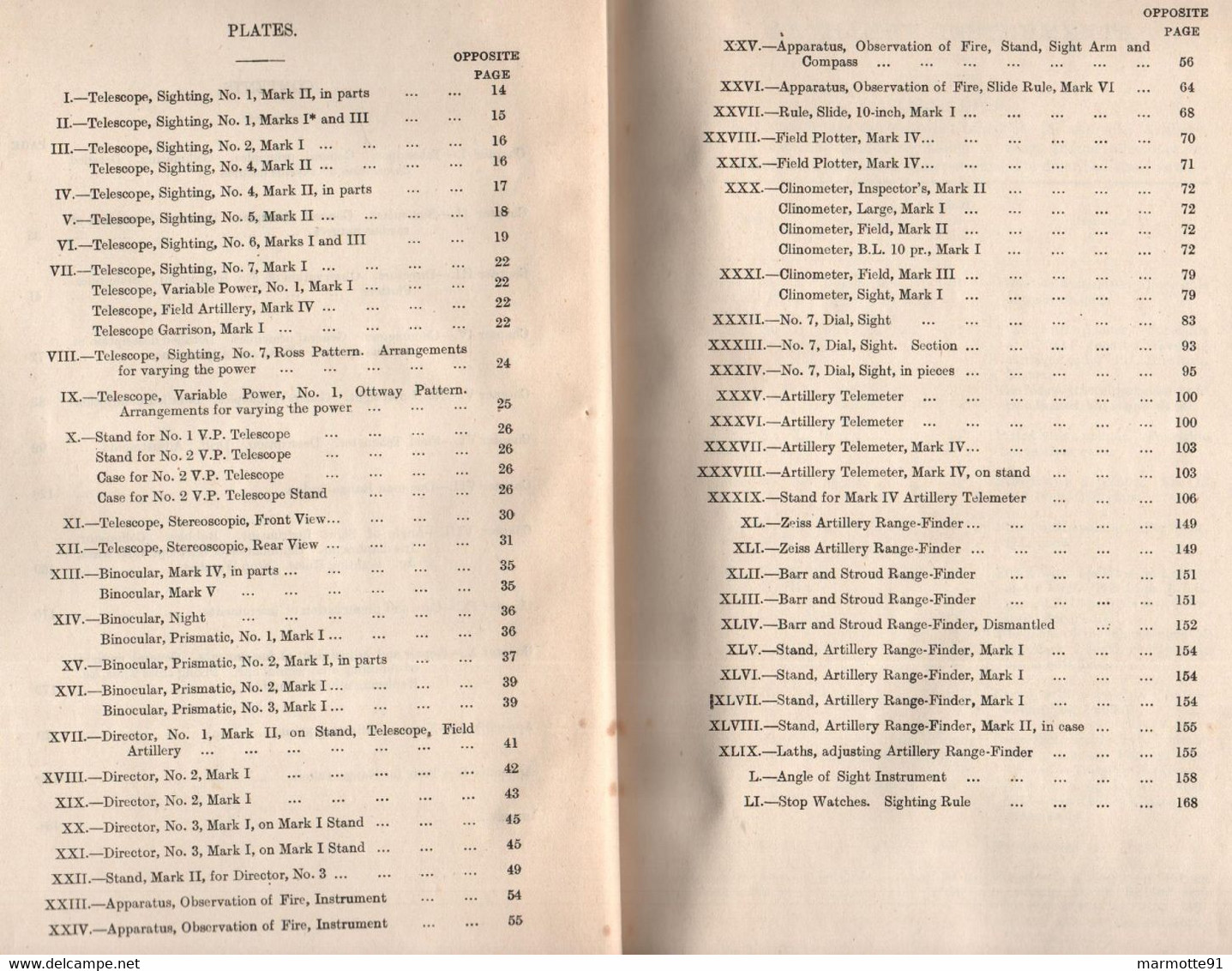 HANDBOOK OF ARTILLERY INSTRUMENTS 1914 ARTILLERIE BRITANNIQUE TELESCOPE BINOCULAIRE SYSTEME VISEE TELEMETRE - English