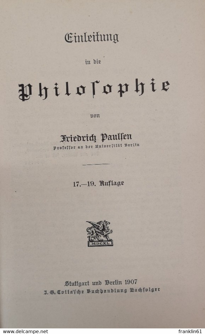 Einleitung In Die Philosophie. - Philosophie