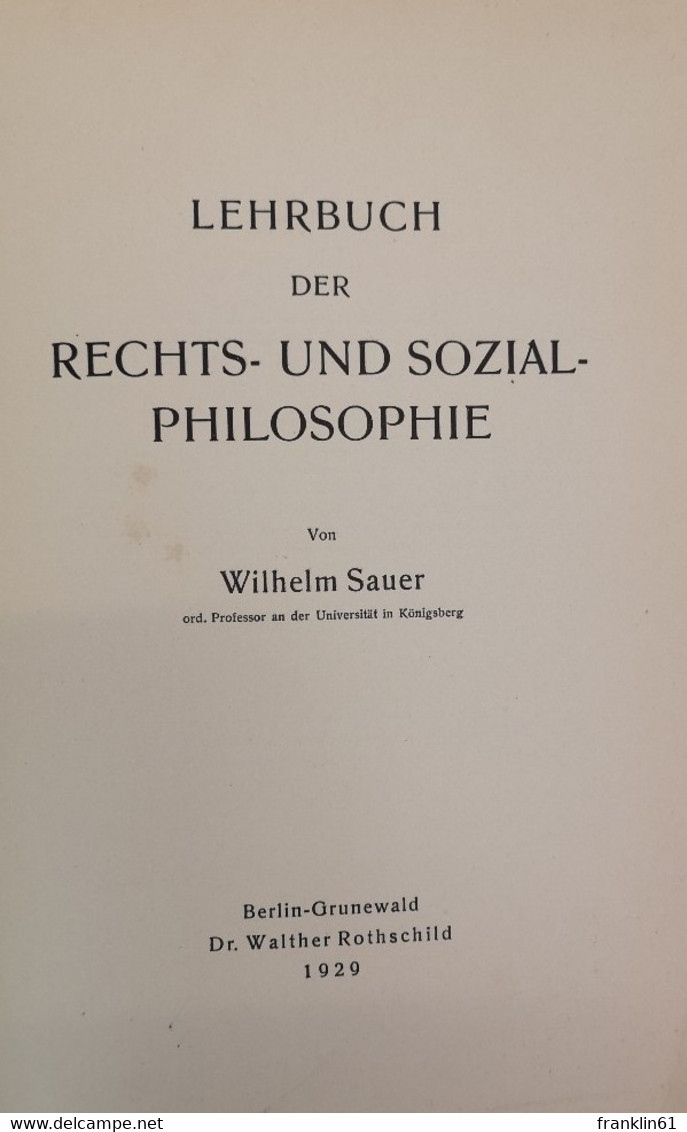 Lehrbuch Der Rechts- Und Sozial- Philosophie. - Philosophy