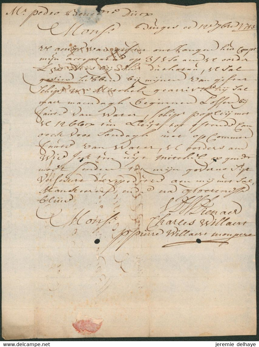 Précurseur - LAC Datée De Bruges (1743) Sans Marque De Départ > Brussel / Marque Facteur Privé - 1714-1794 (Paises Bajos Austriacos)