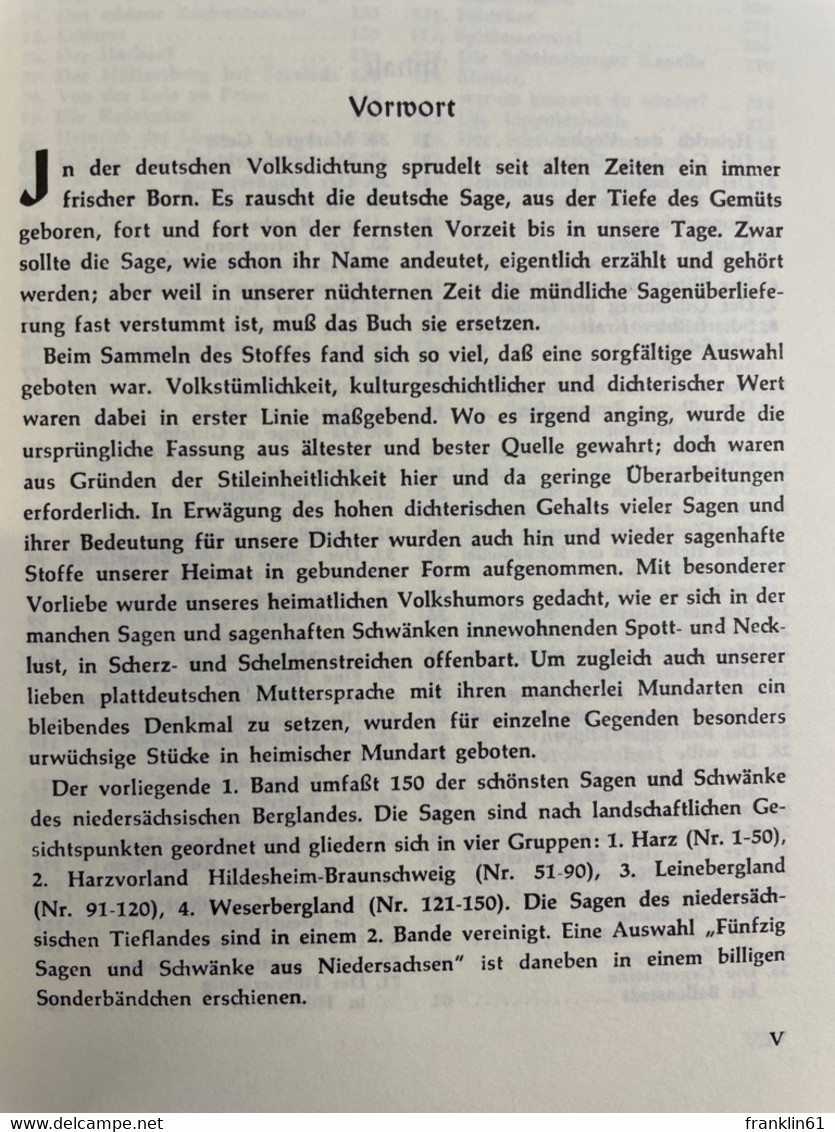 Niedersachsens Sagenborn; Band 1., Aus Dem Südlichen Niedersachsen. - Sagen En Legendes