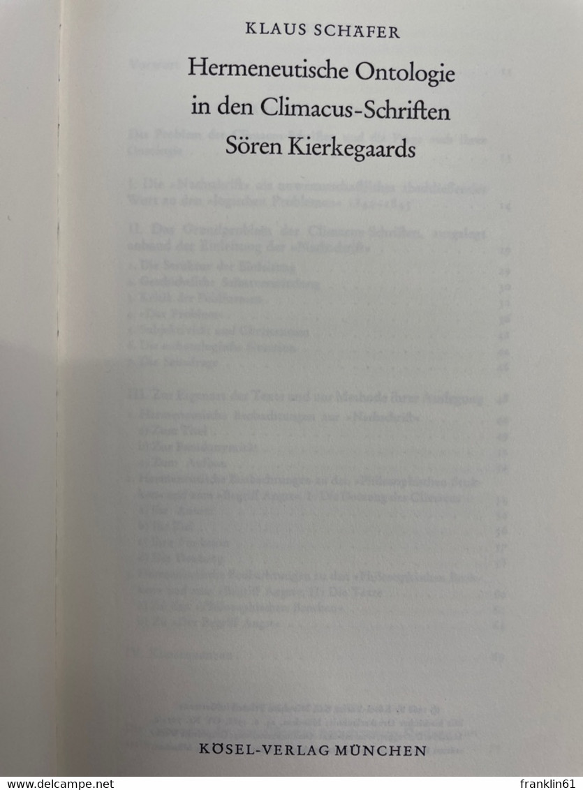 Hermeneutische Ontologie In Den Climacus-Schriften Sören Kierkegaards. - Filosofía