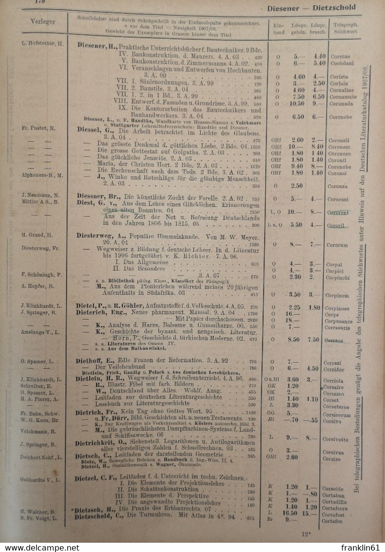 Deutscher Literaturkatalog 1907/08. - Lexicons