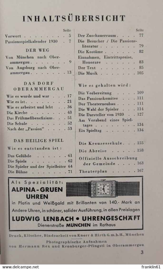 Oberammergau Und Sein Passionsspiel 1930. Offizieller Führer Der Gemeinde. - Teatro E Danza