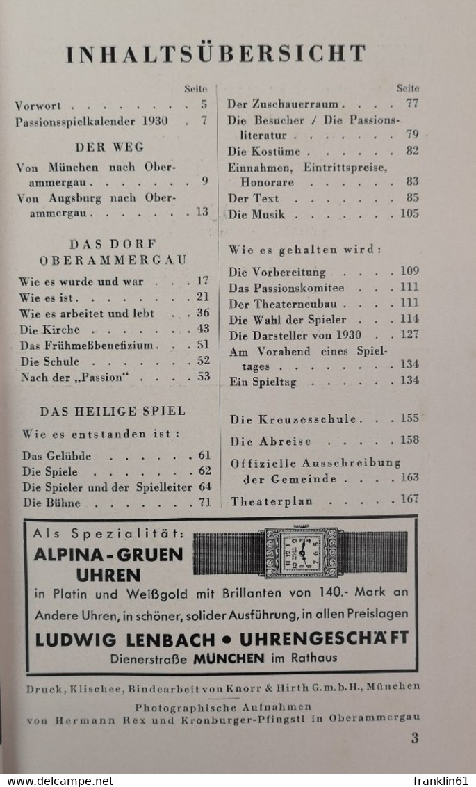 Oberammergau Und Sein Passionsspiel 1930. Offizieller Führer Der Gemeinde. - Theatre & Dance