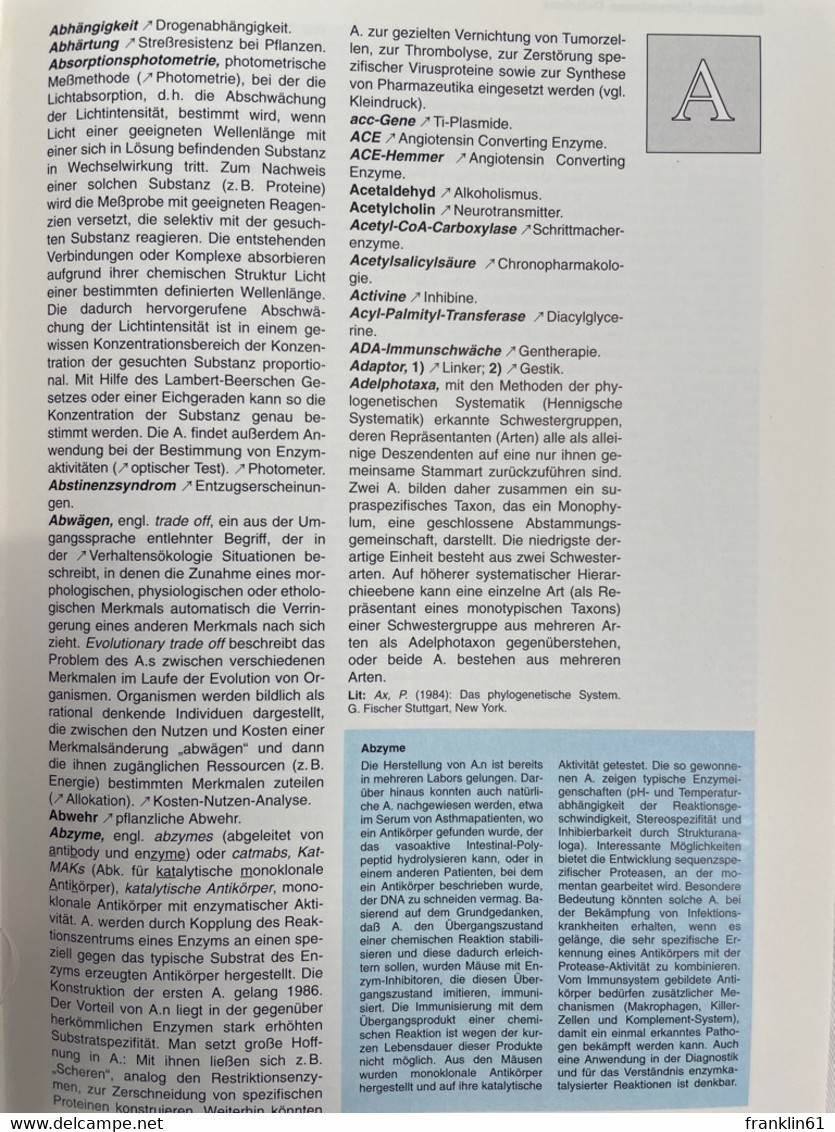 Lexikon Der Biologie: Ergänzungsband 1994, A - Z. - Dieren
