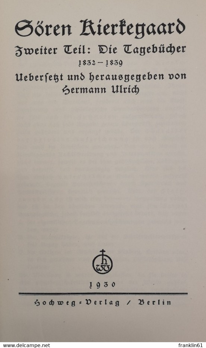 Zweiter Teil: Die Tagebücher 1832-1839. - Philosophie