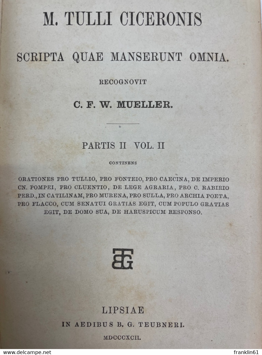 M. Tulli Ciceronis Scripta Quae Manserunt Omnia. Partis II, VOL.II. - Filosofie