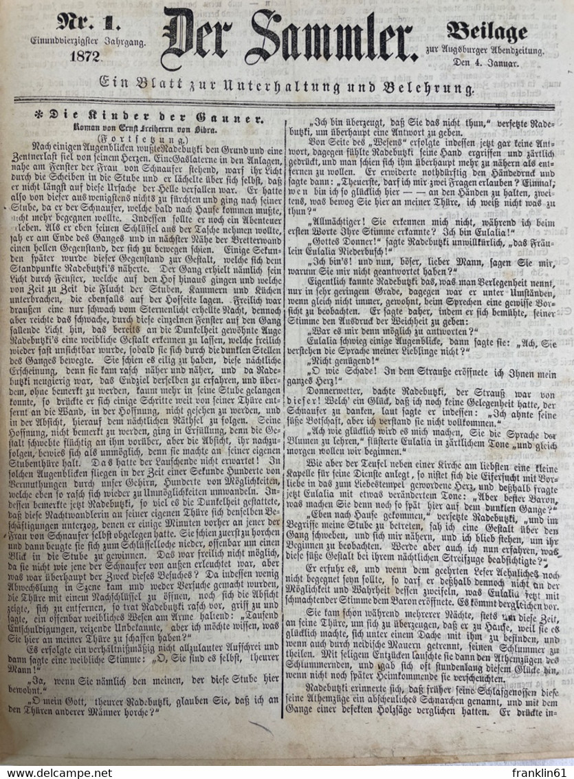 Der Sammler : Belletristische Beilage Zur Augsburger Abendzeitung 1872 KOMPLETT. - Autres & Non Classés