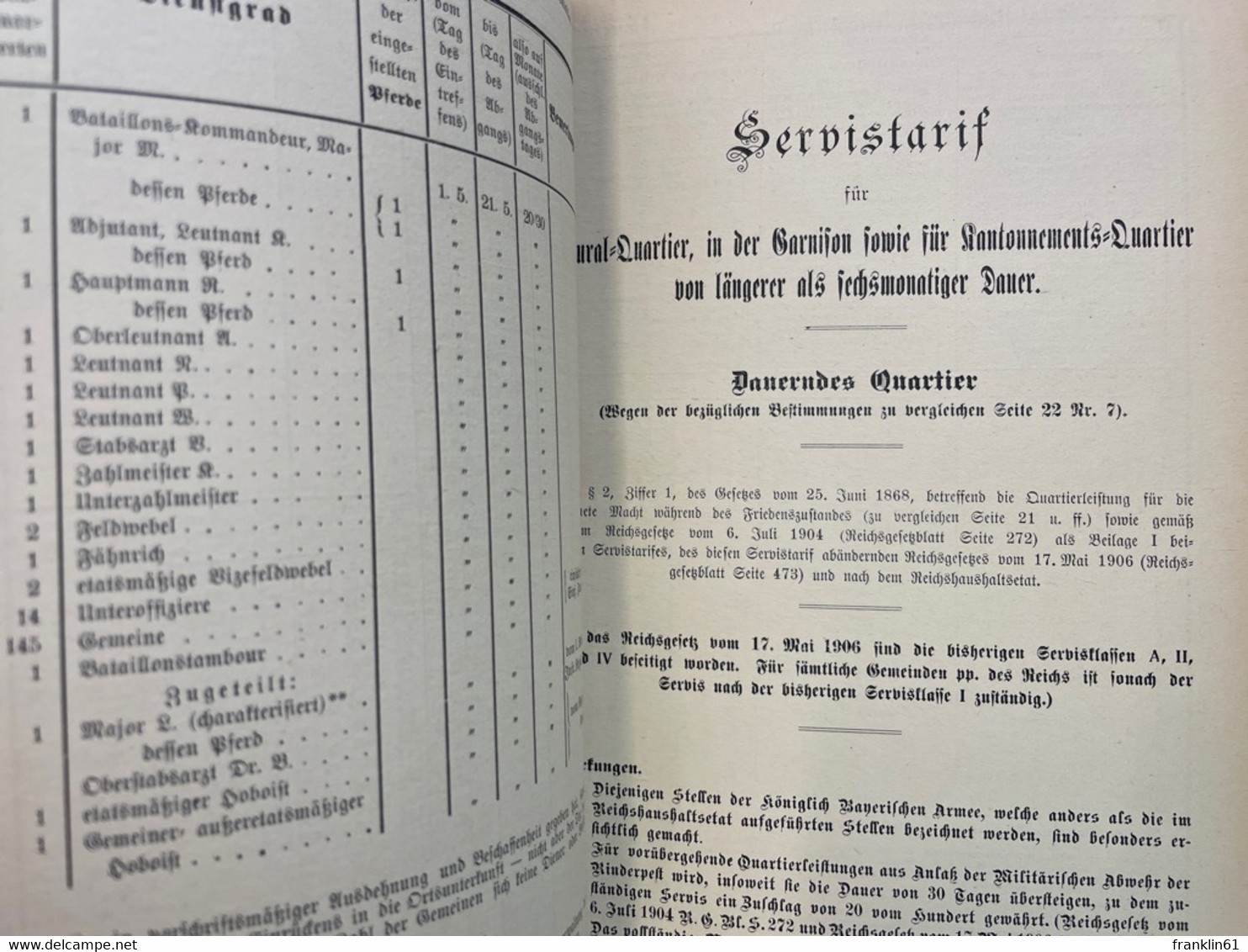 Berechnung der Servisentschädigung für Quartierleistungen an die Truppen im Frieden.