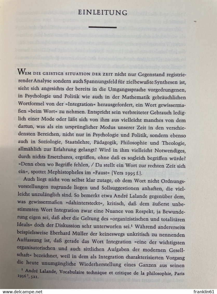 Integritas : Geistige Wandlung Und Menchlische Wirklichkeit. - Filosofía