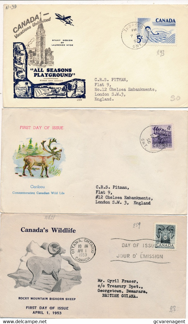 3 FIRST DAY COVERS - 1952-1960