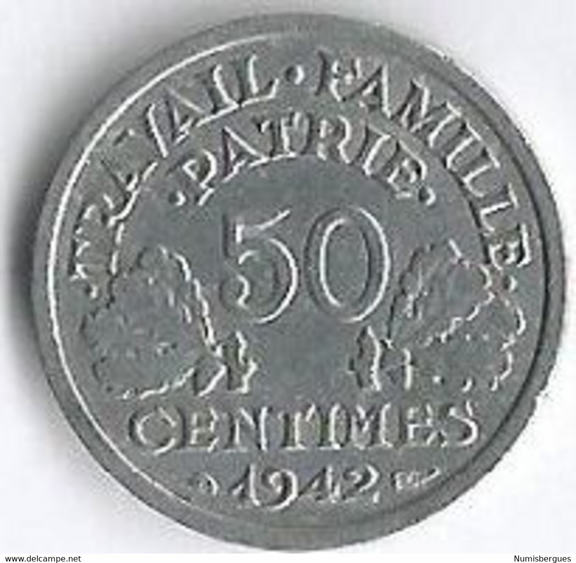 Pièce De Monnaie 50 Centimes Francisque Lourde  1942 - 50 Centimes