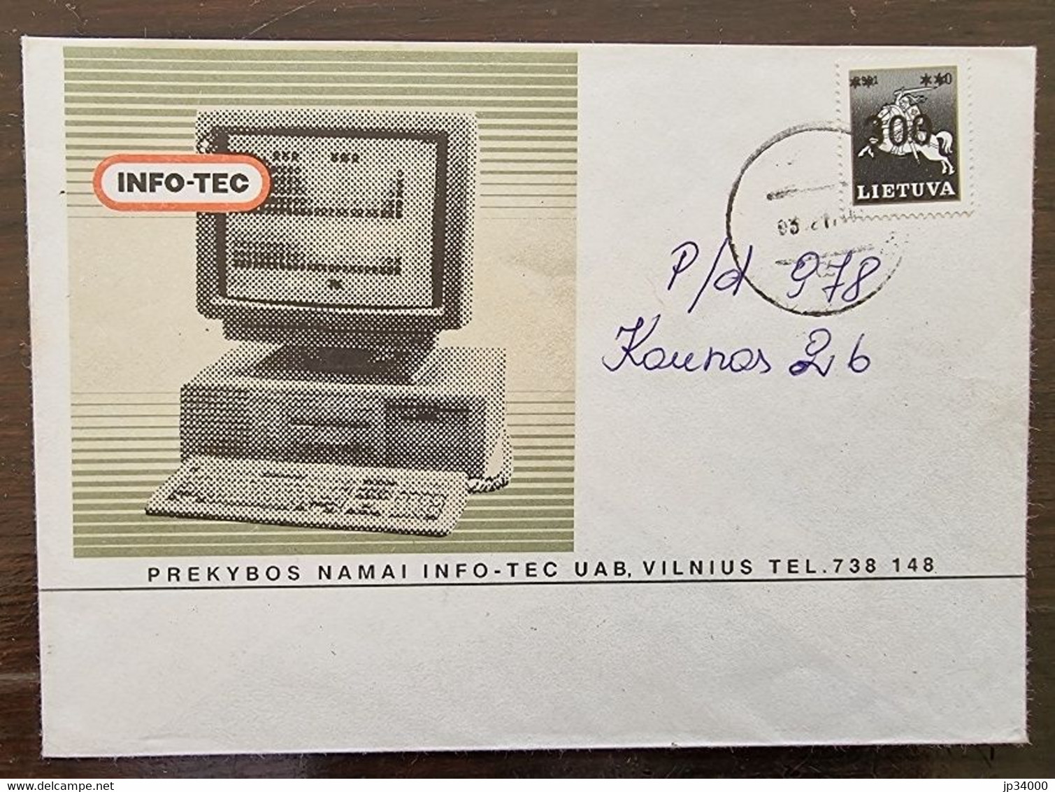 LITUANIE Informatique, Ordinateur, Computer, Lettre Publicitaire Ayant Voyagée (Cachet Kaunas 1993 Au Verso) - Informatique