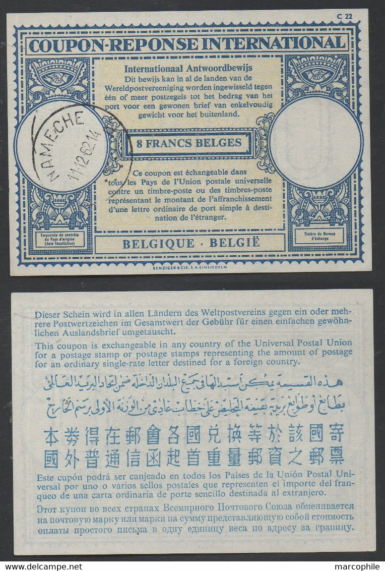 BELGIQUE - NAMECHE / 1962 COUPON REPONSE INTERNATIONAL - CRI - IAS - IRC (ref 6256f) - Coupons-réponse Internationaux