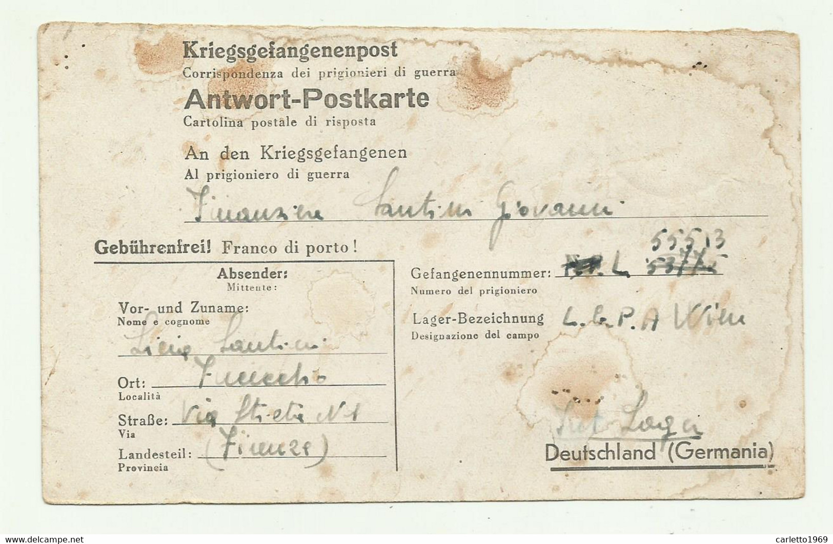 POSTKARTE LAGER L.G.P.A. WIEN 1944 - Covers & Documents