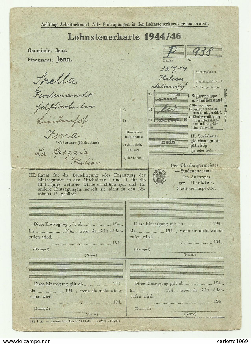 LOHNSTEUERKARTE 1944/46 - Documents Historiques