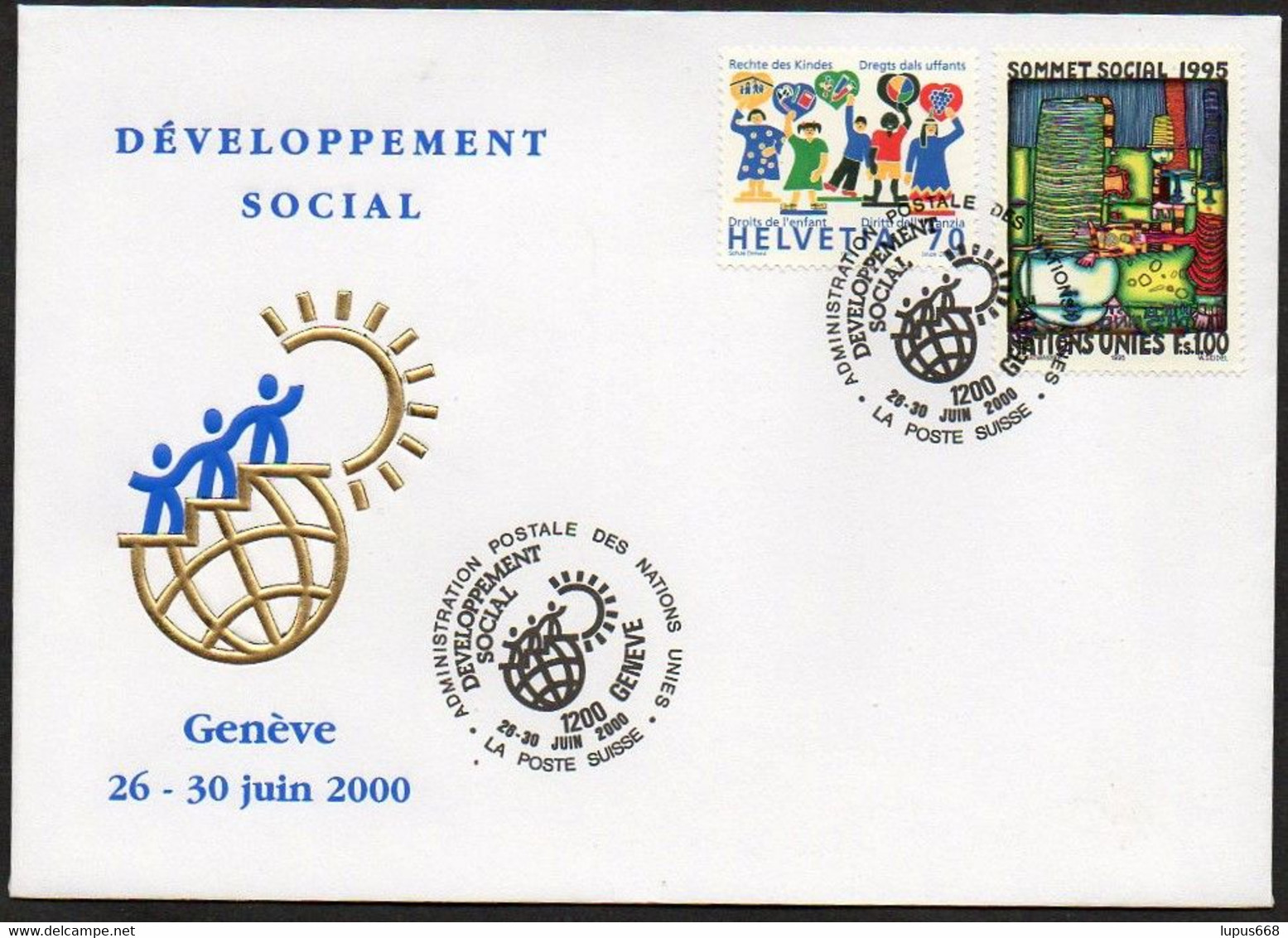 UNO Genf + Schweiz 2000   Kombi- Frankatur Développement Social - Cartas & Documentos