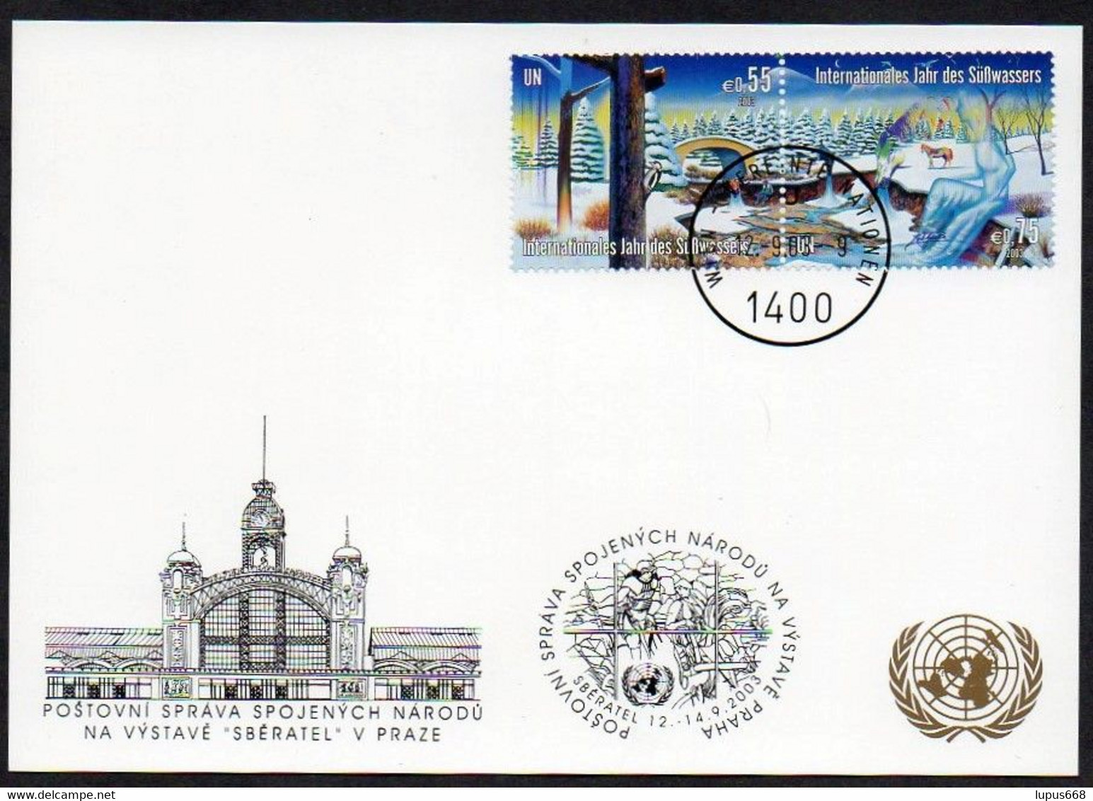 UNO Wien 2003  Ausstellungskarte  "Sberatel", Praha  MiNr. 393/ 394  Int. Jahr Des Süßwassers - Storia Postale