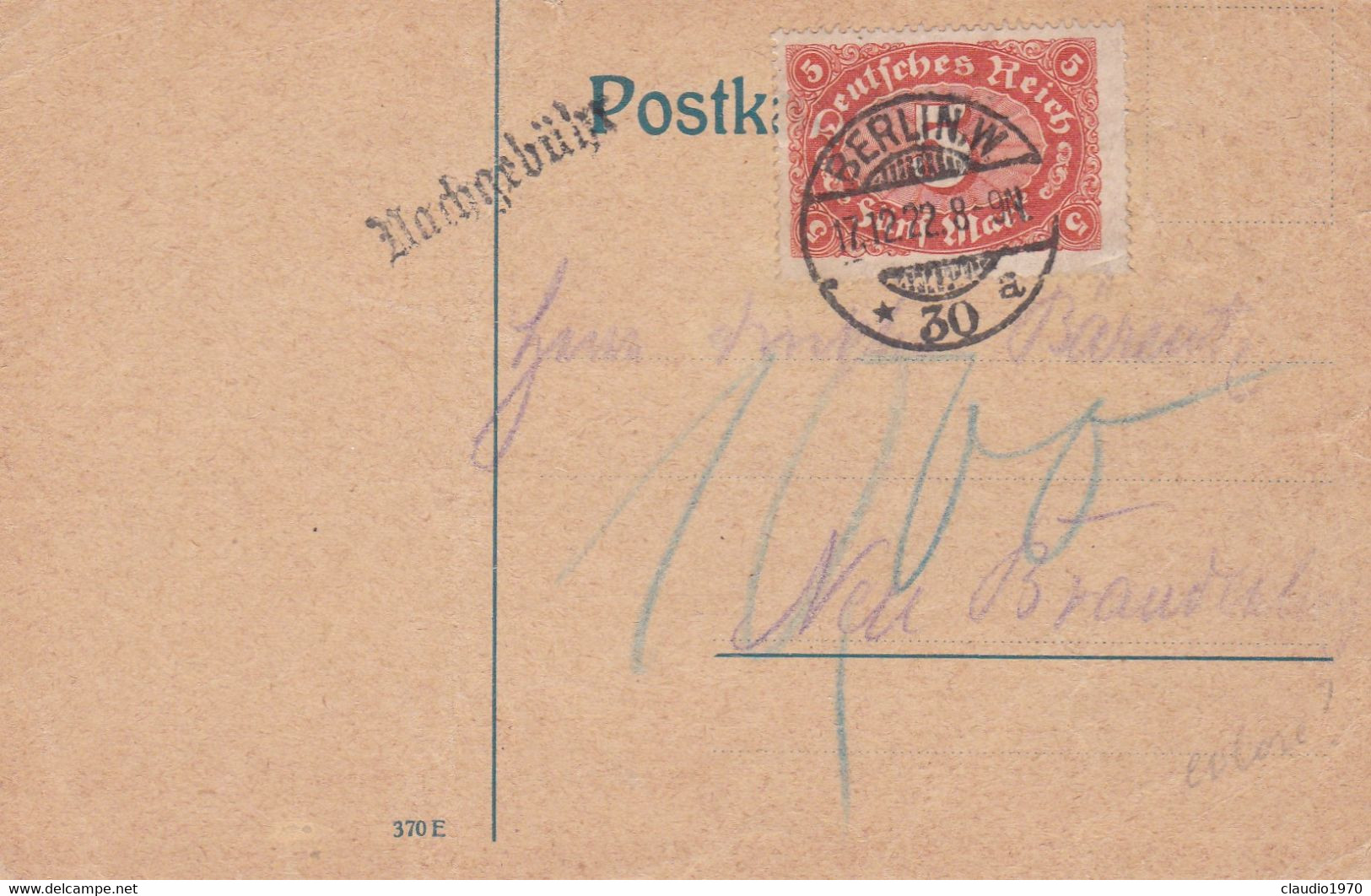 GERMANIA - ANTICHI STATI - BERLIN - STORIA POSTALE - CARTOLINA - 1922 - Mecklenbourg-Schwerin