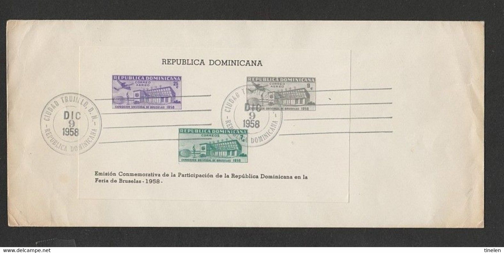 Repubblica Dominicana  - 9 12 1958 Fdc Expo Bruxelles - 1958 – Brüssel (Belgien)