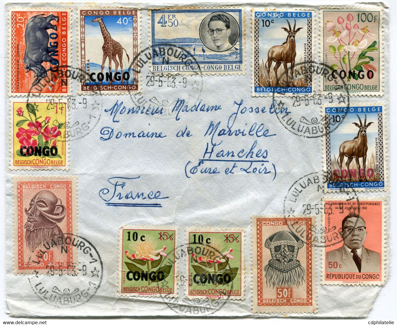 BURUNDI LETTRE PAR AVION DEPART LULUABOURG 29-5-63 LULUABURG POUR LA FRANCE - Covers & Documents