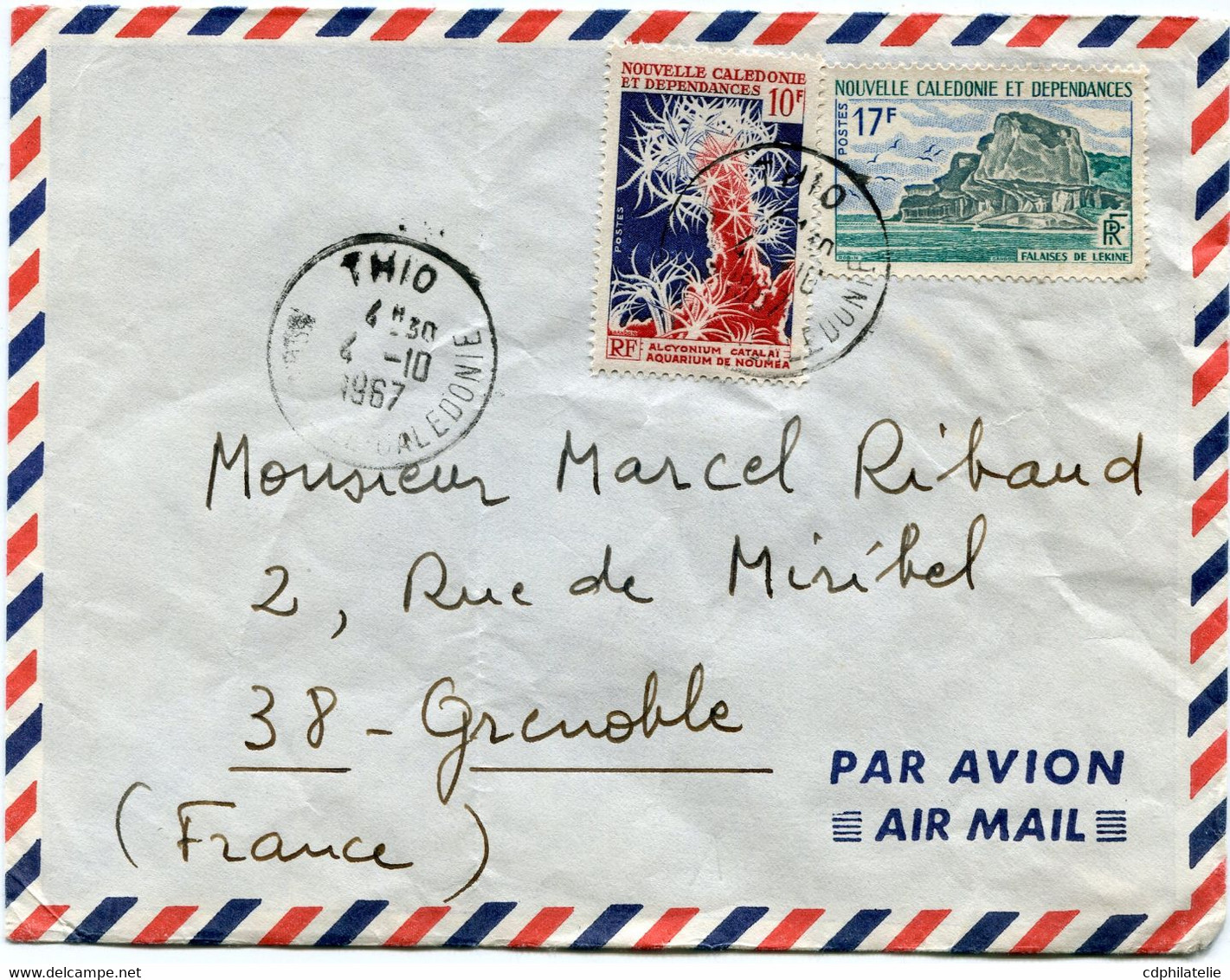 NOUVELLE-CALEDONIE LETTRE PAR AVION DEPART THIO 4-10-1967 POUR LA FRANCE - Storia Postale